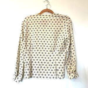 Vtg 90s Allen Solly 100% silk button back front reversible blouse ivory navy 4P